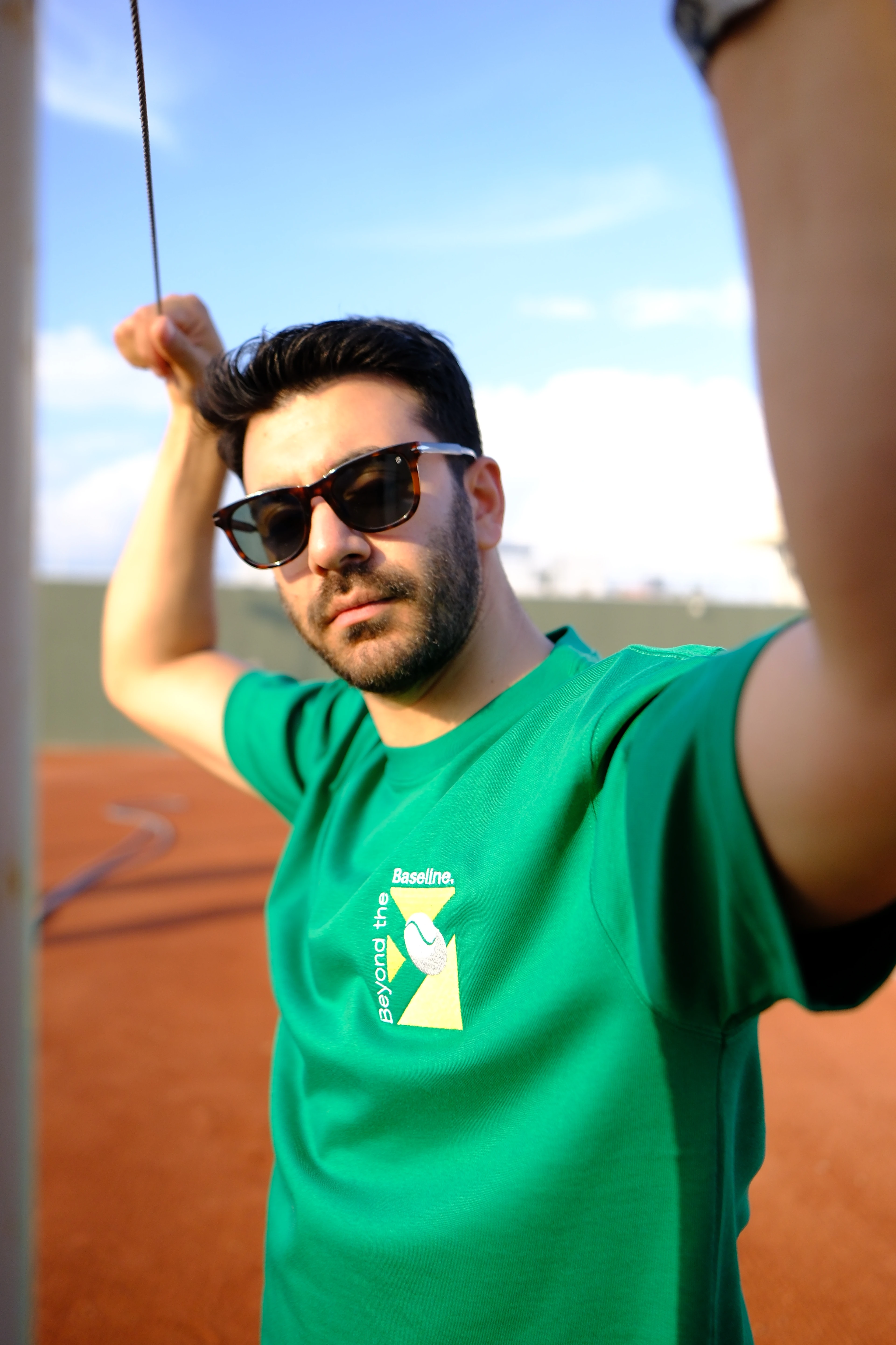 Yeşil Oversize Unisex Baseline Tenis Baskılı T-Shirt