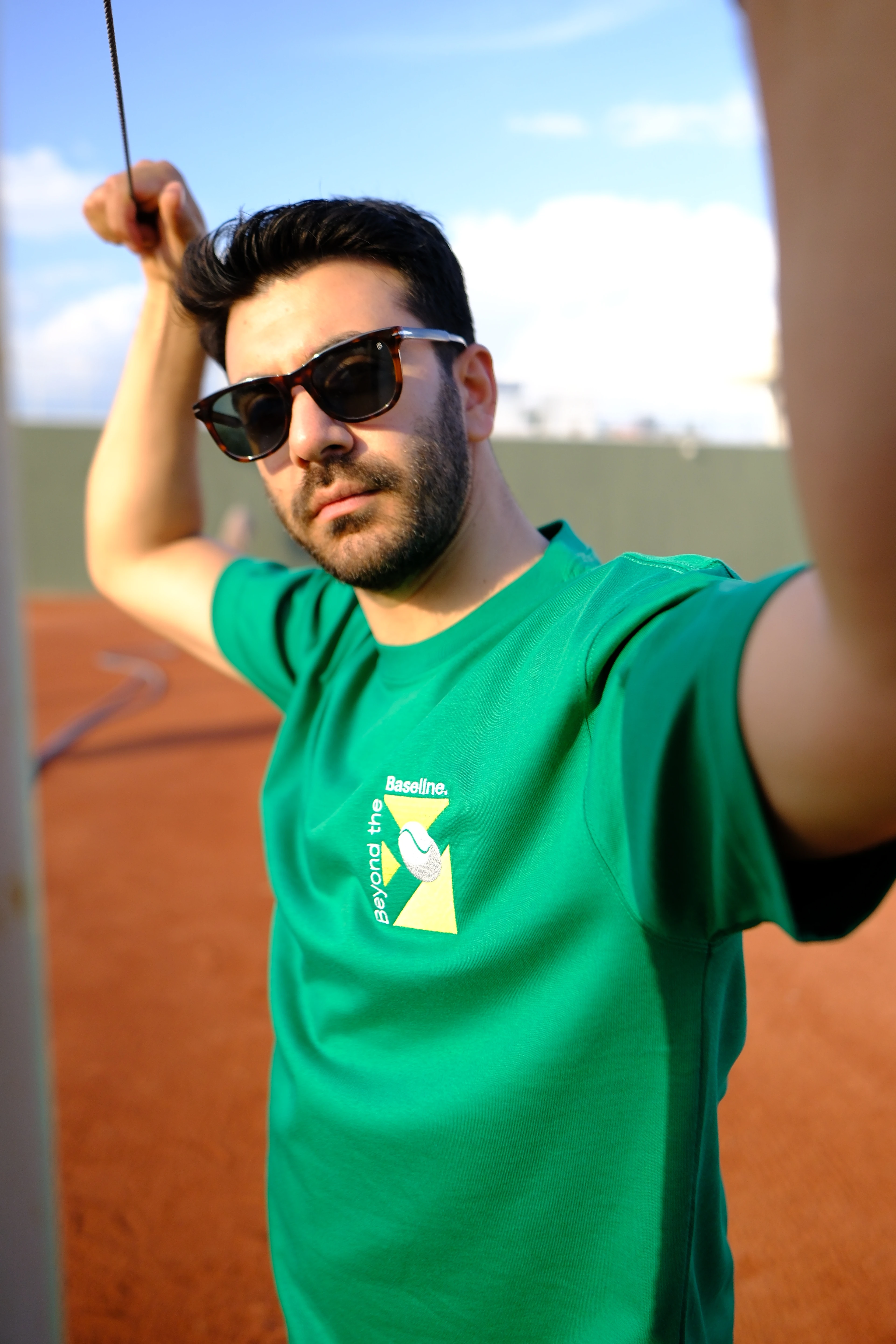 Yeşil Oversize Unisex Baseline Tenis Baskılı T-Shirt