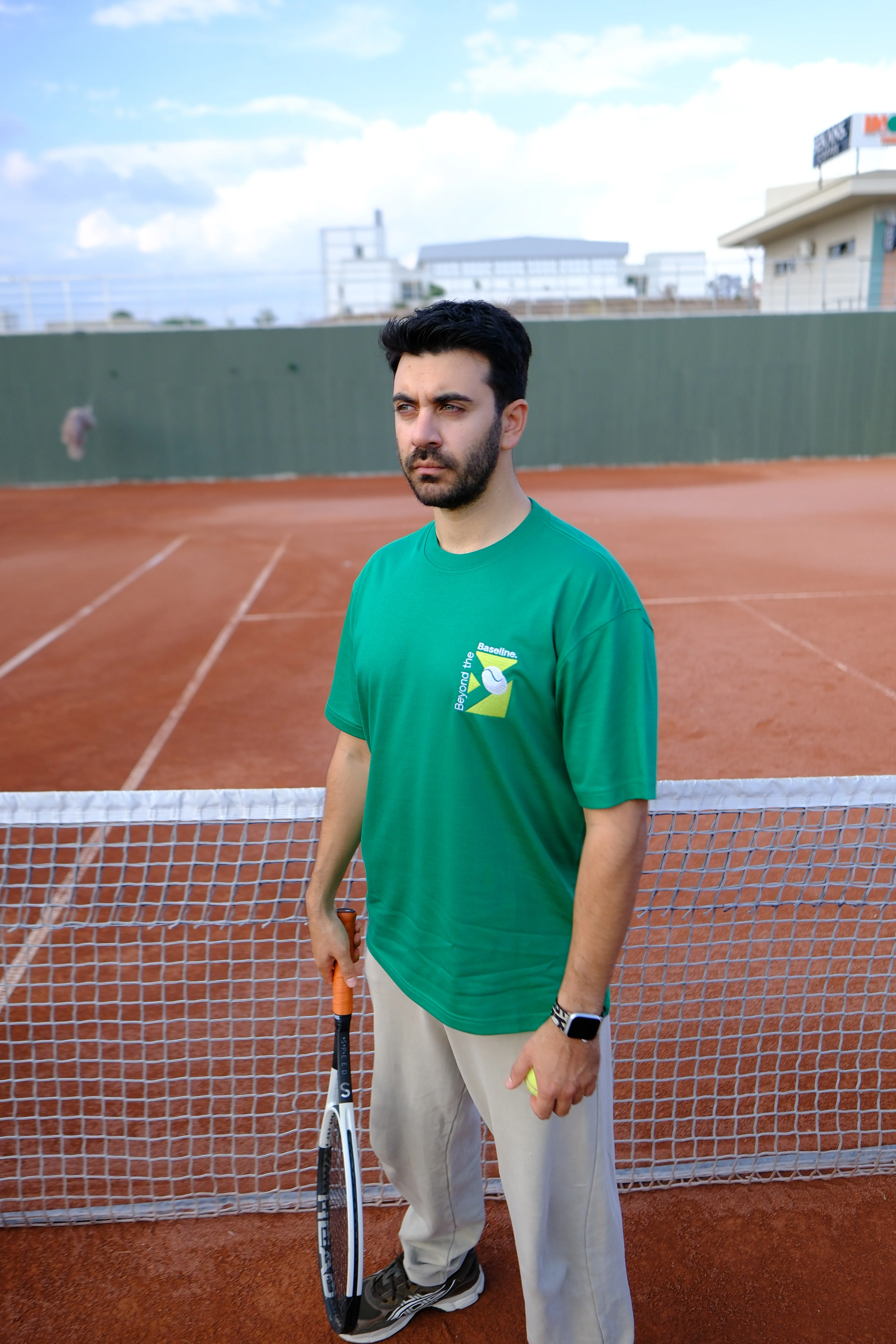 Yeşil Oversize Unisex Baseline Tenis Baskılı T-Shirt