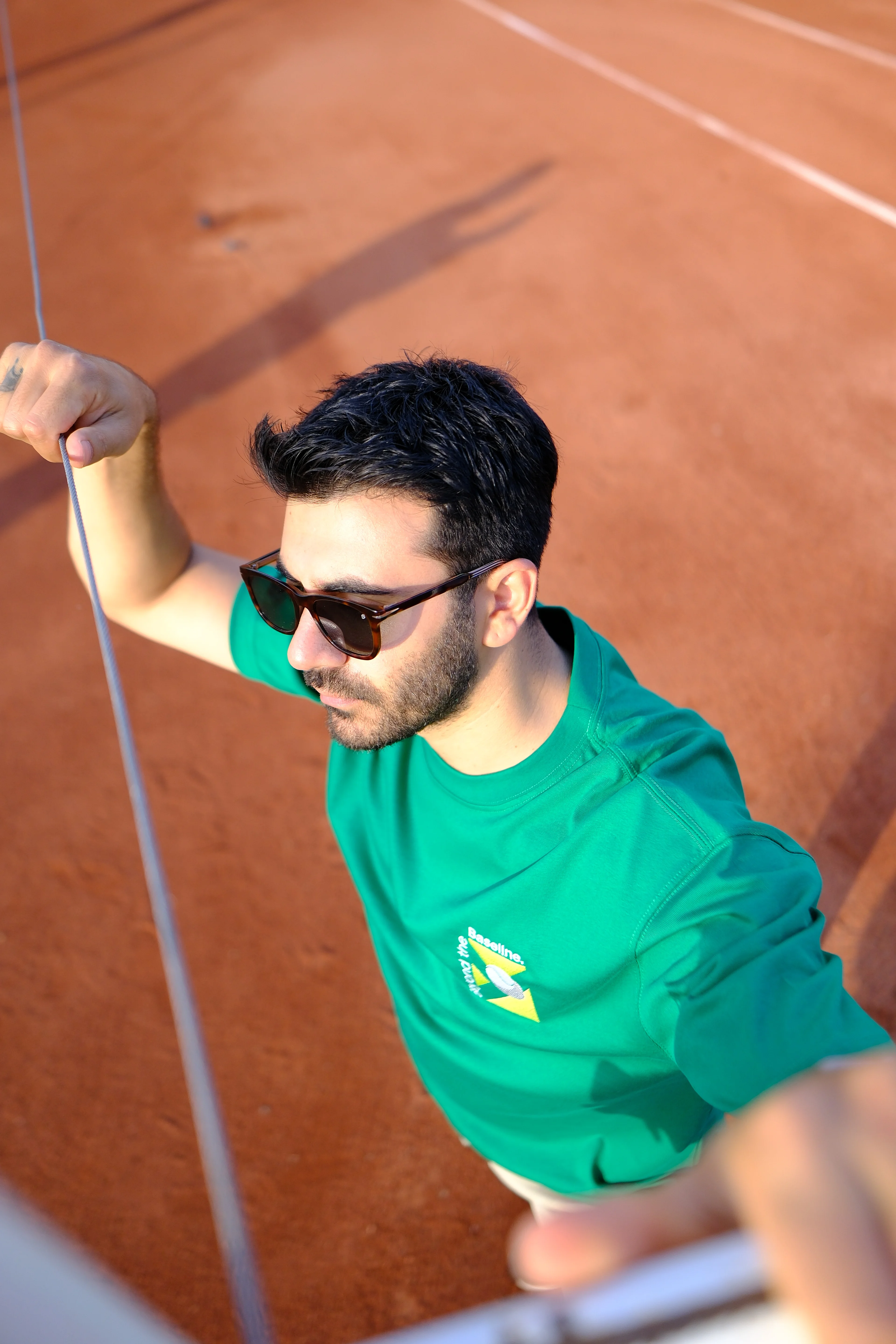 Yeşil Oversize Unisex Baseline Tenis Baskılı T-Shirt