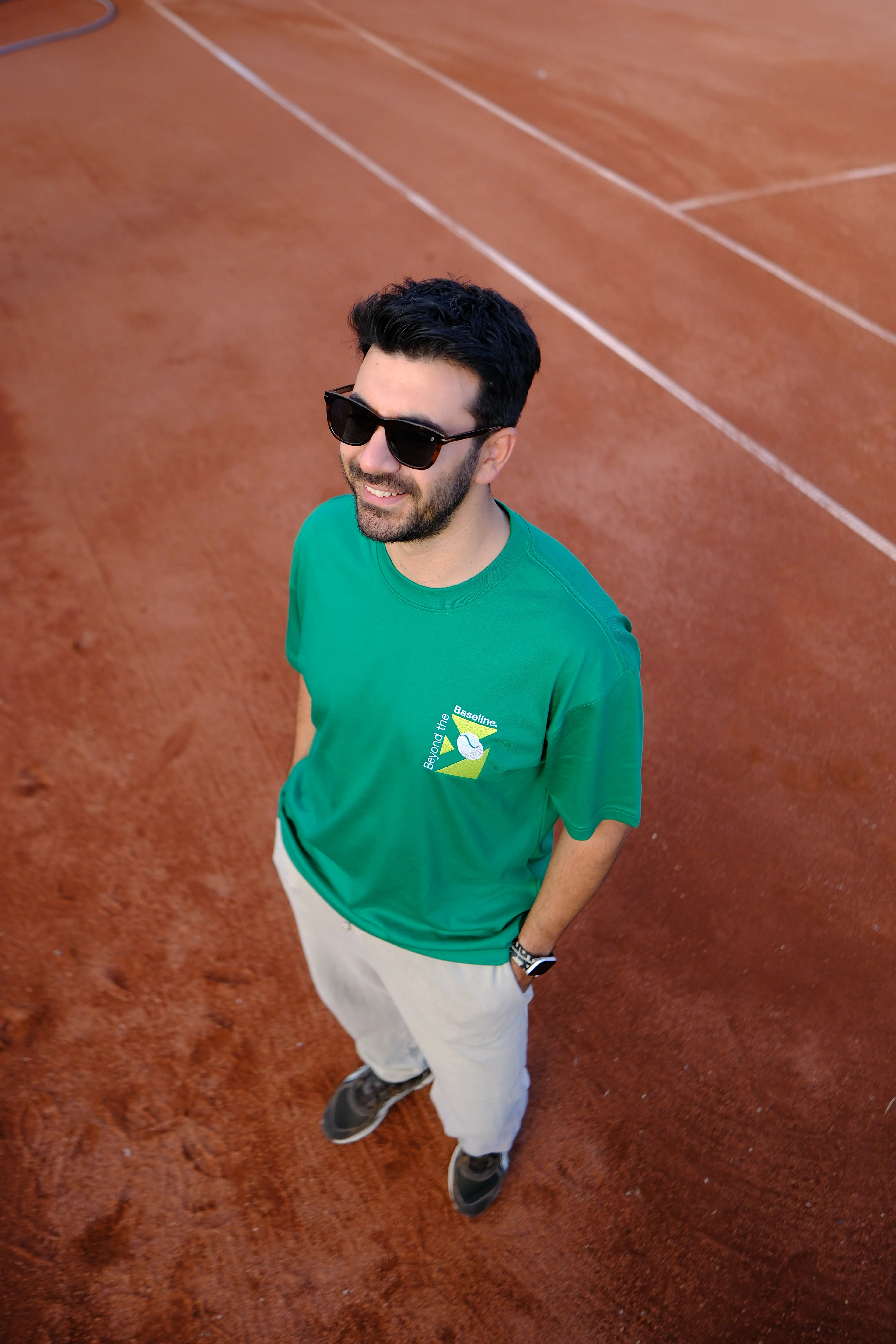 Yeşil Oversize Unisex Baseline Tenis Baskılı T-Shirt