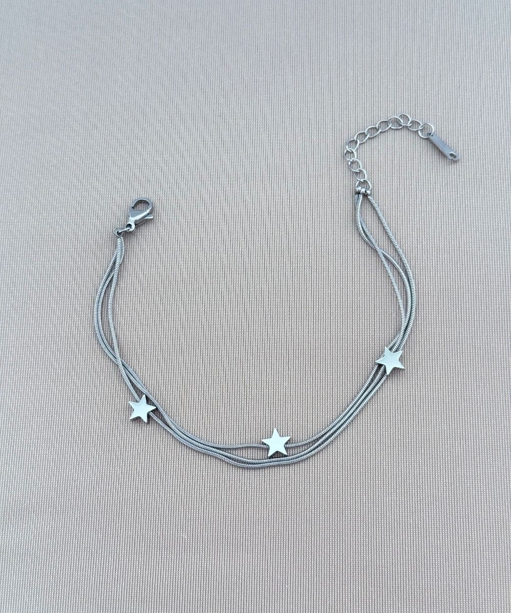Çelik 3'Lü Yıldız Silver Bileklik