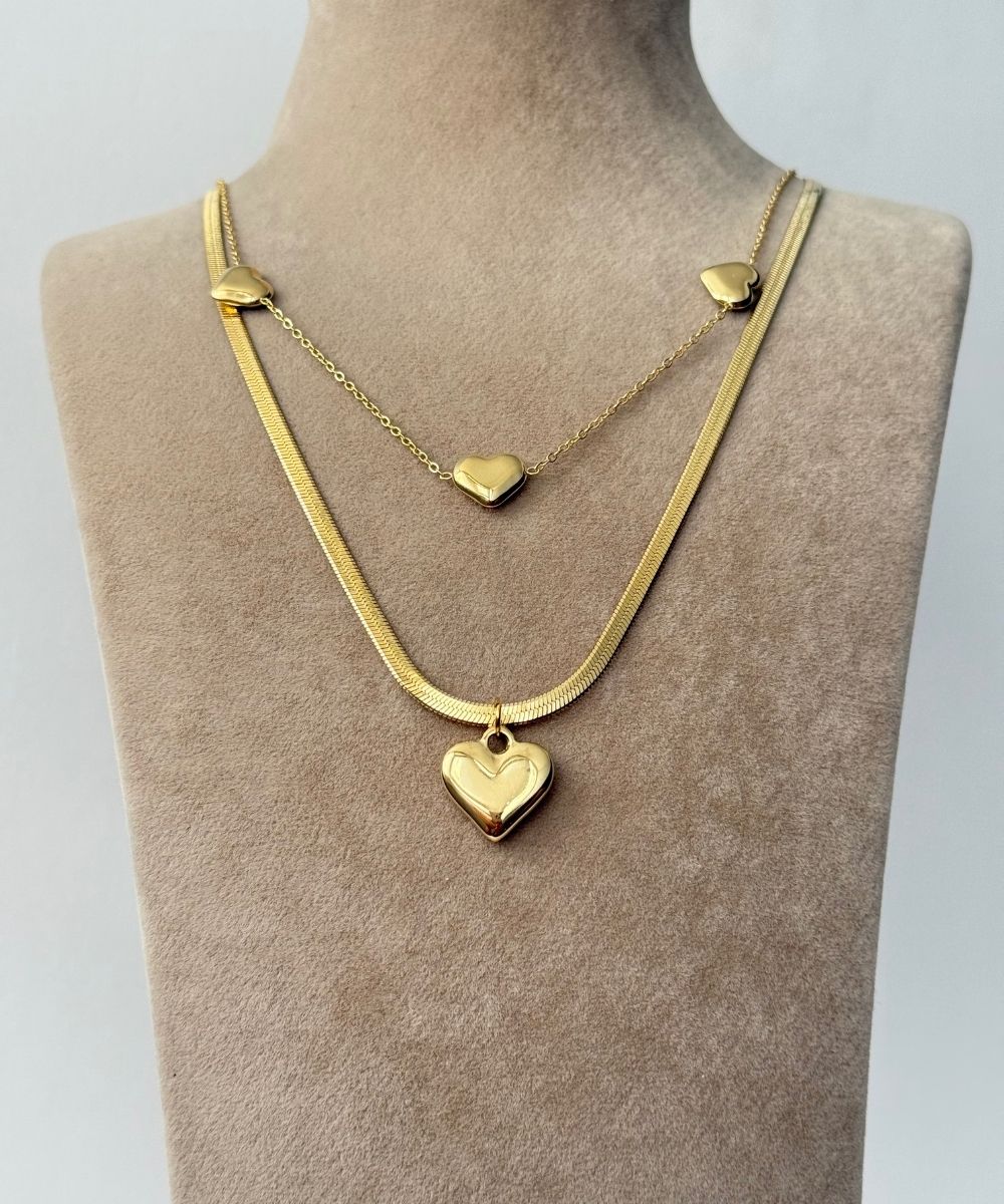 Çelik 2'Li İtalyan Çoklu Kalp Kolye