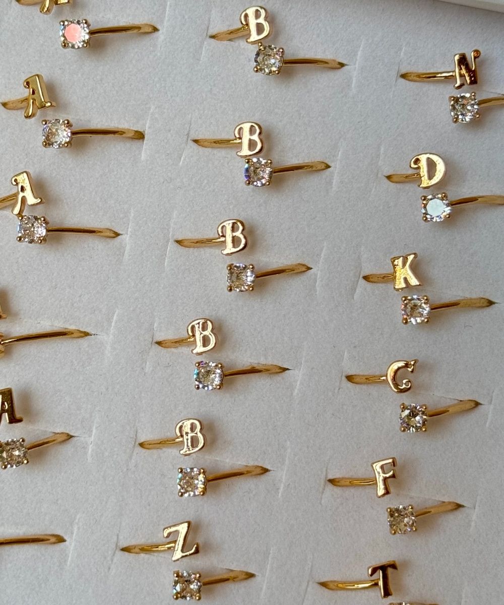 Pirinç Harf Gold Tektaşlı Yüzük