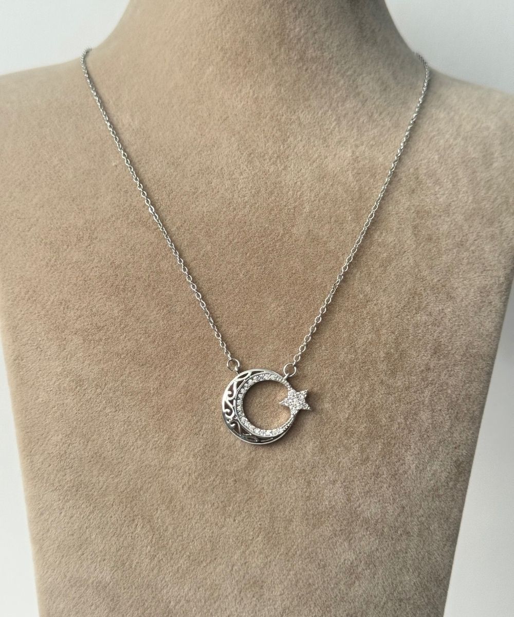 Çelik Ay Yıldız Silver Kolye