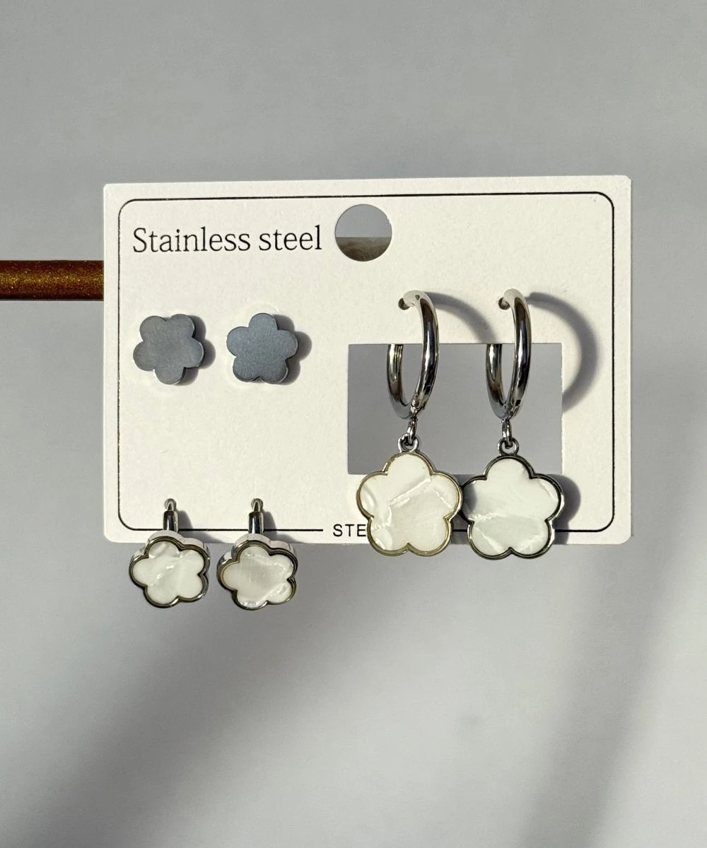 Çelik 6'Lı Sedef Yonca Küpe