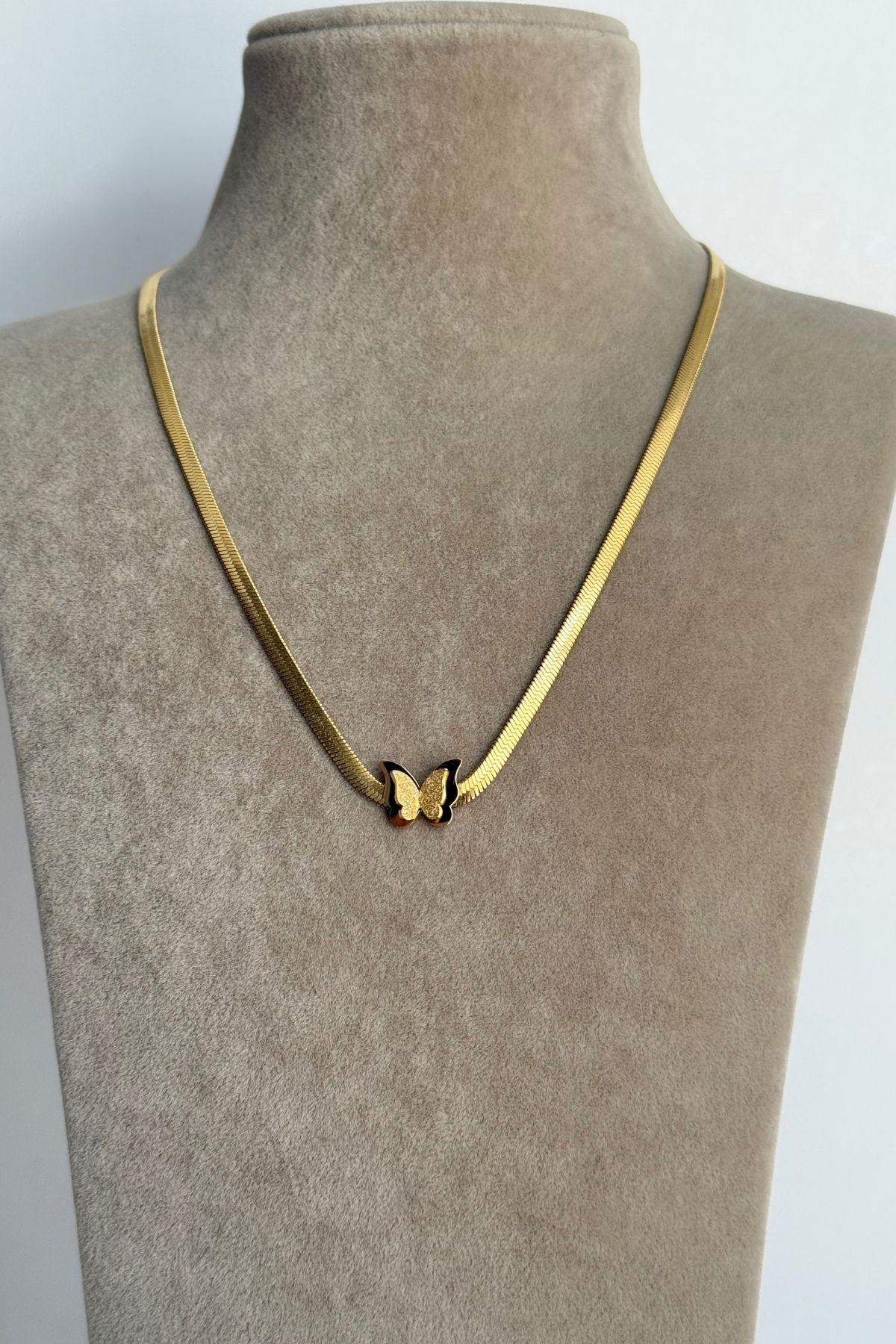 Çelik İtalyan Minimal Kelebek Gold Kolye