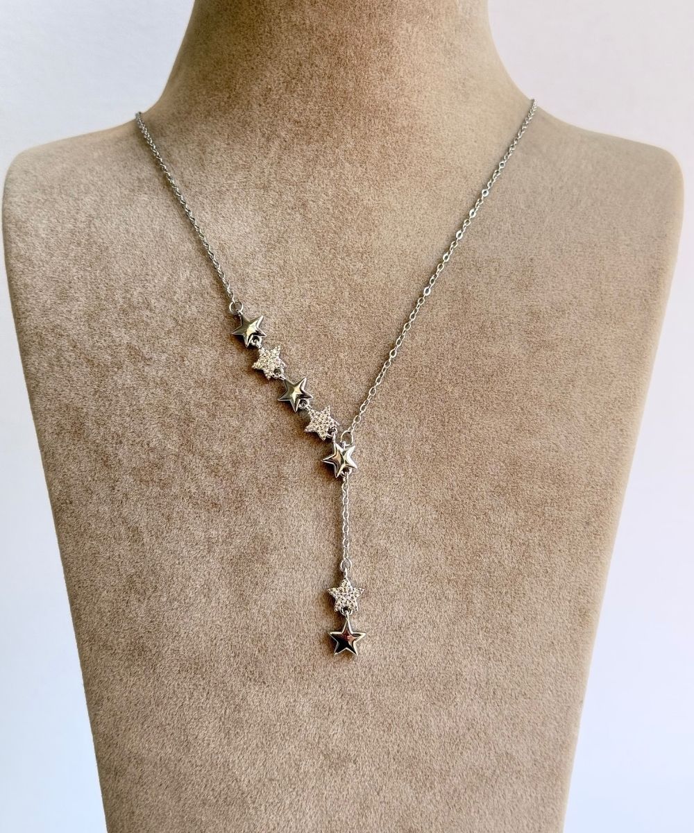 Çelik Parıltılı Yıldız Y  Kolye