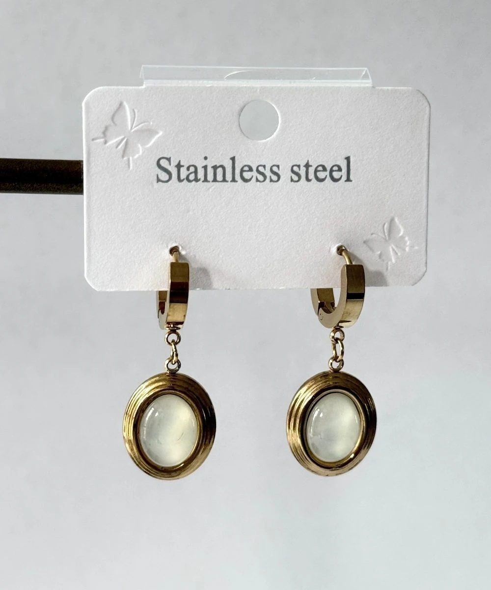 Çelik Sallantılı Yuvarlak Sedef Küpe