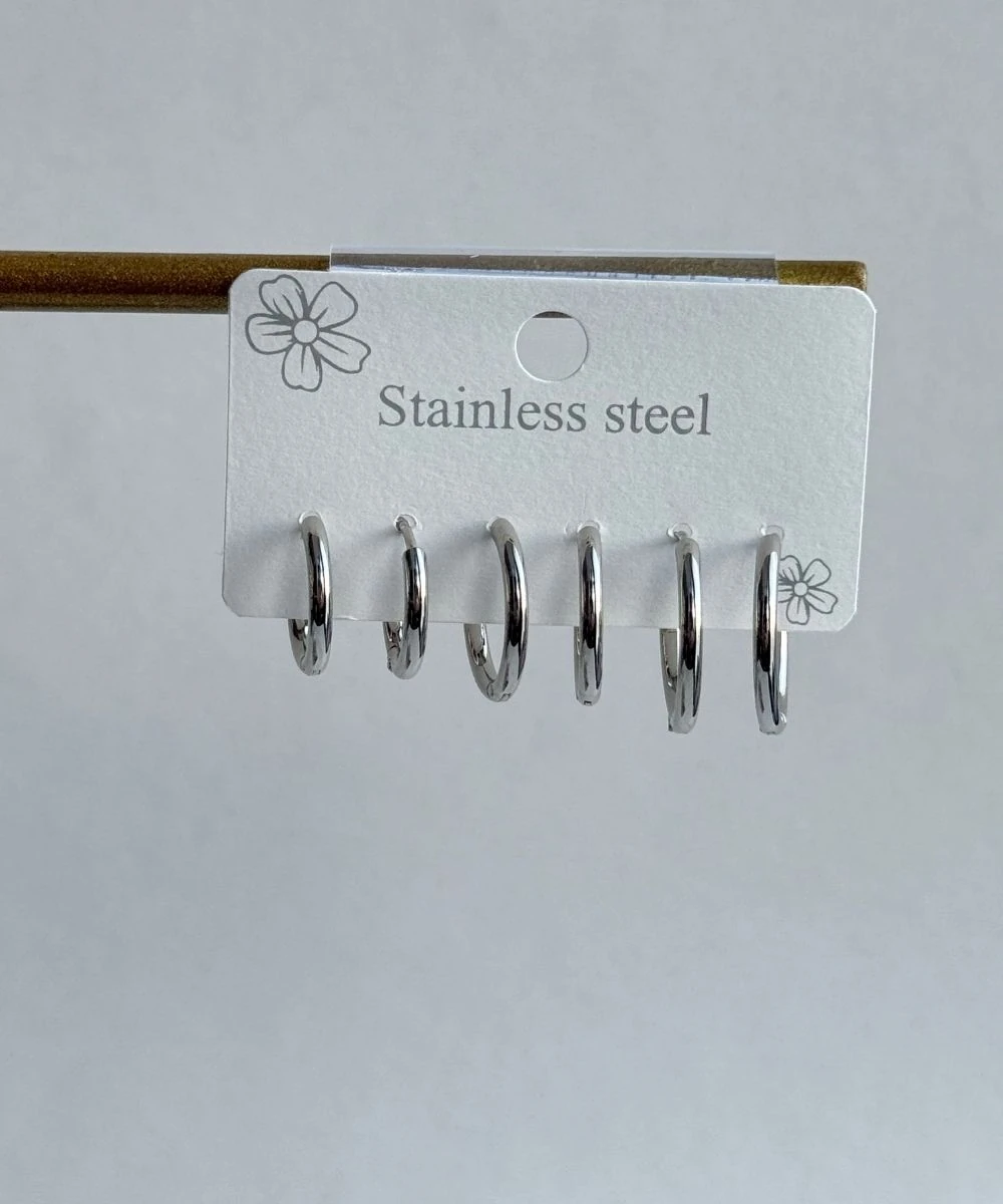 Çelik Halka Silver 6'Lı Küpe