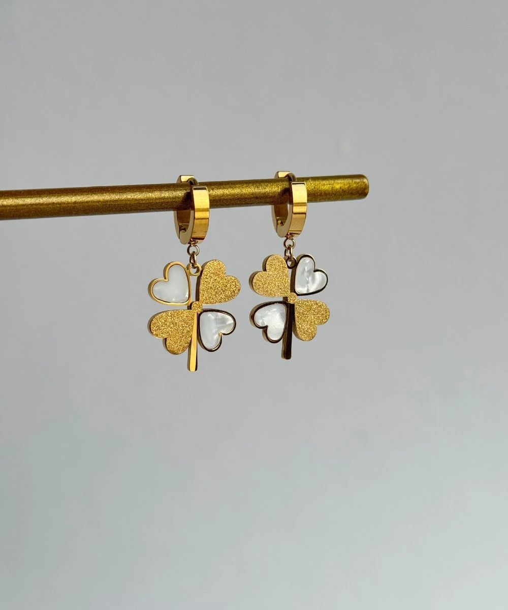 Çelik Sedefli Simli Yonca Küpe