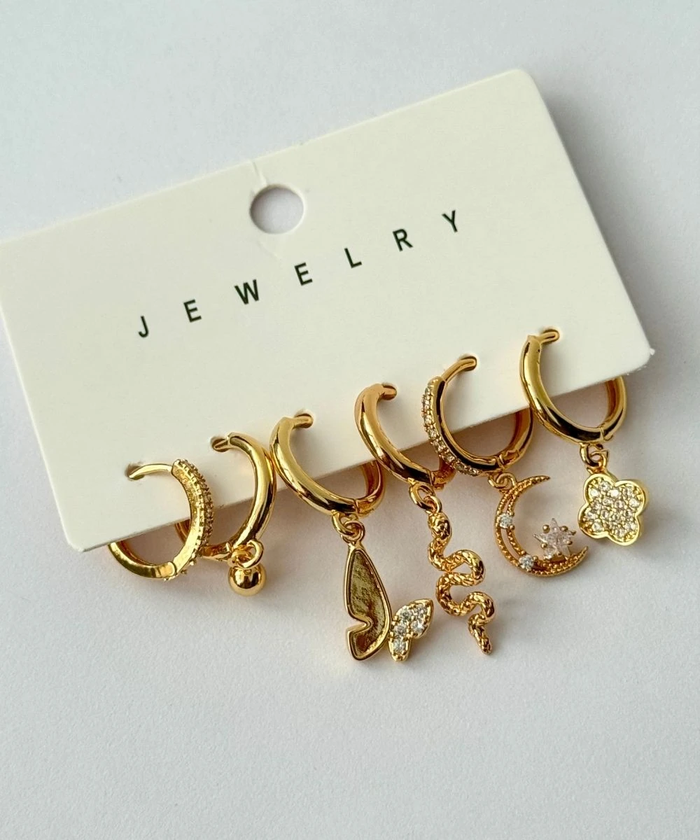 Bijuteri Hilal Kelebek Yılan 6'Lı Küpe