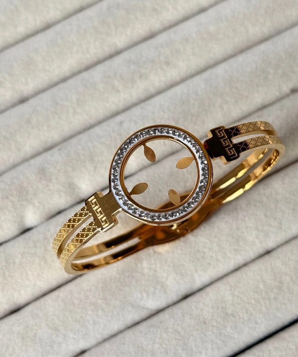 Çelik 2'Li Şerit Taşlı Antik Sembol Kelepçe