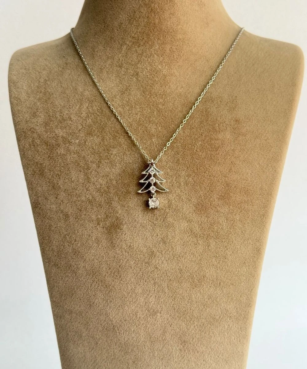 Çelik  Taşlı Çam Ağacı Kolye