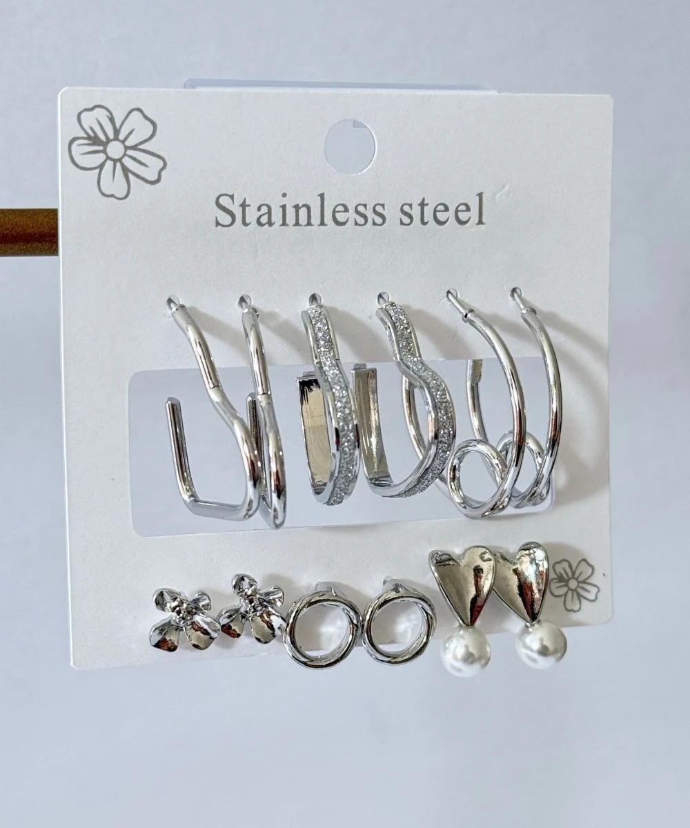 Çelik Fiyonk Kalp 12'Li Küpe