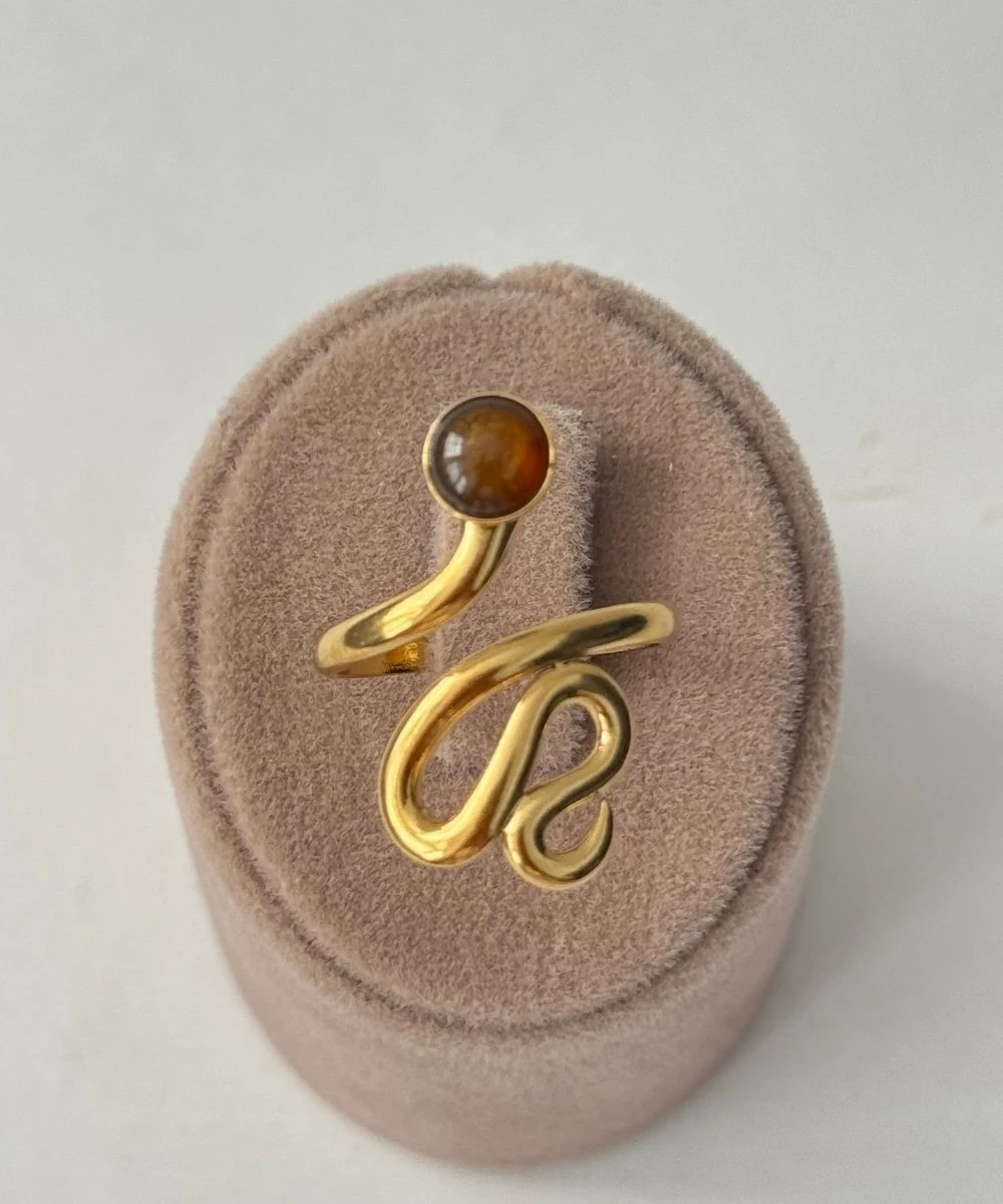 Çelik Spiral Kahve Taşlı Ayarlamalı Yüzük