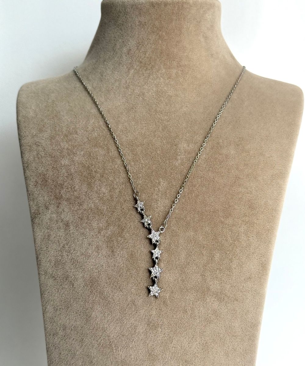 Çelik Alltı Yıldız Silver Kolye
