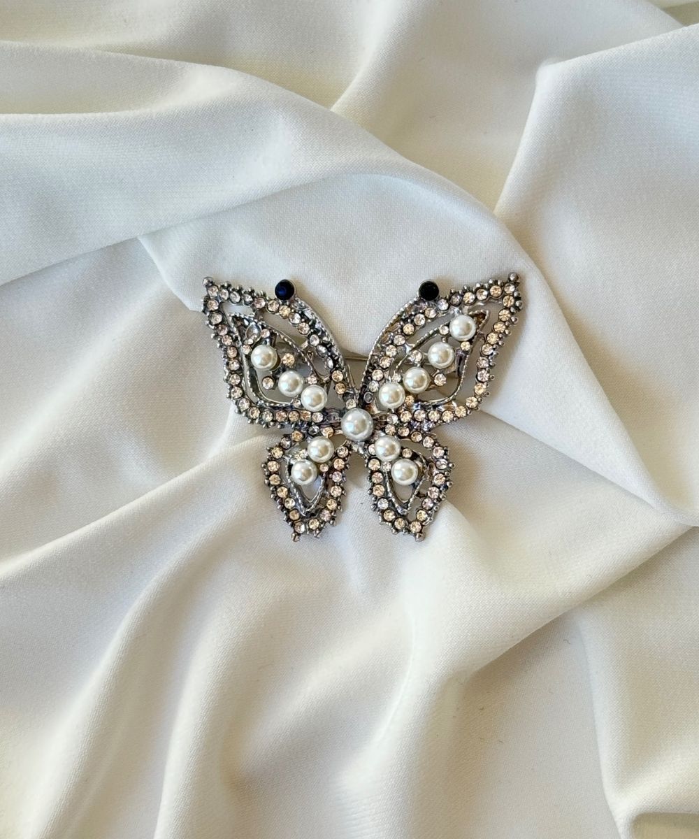 Vıp İnci Taşlı Kelebek Broş