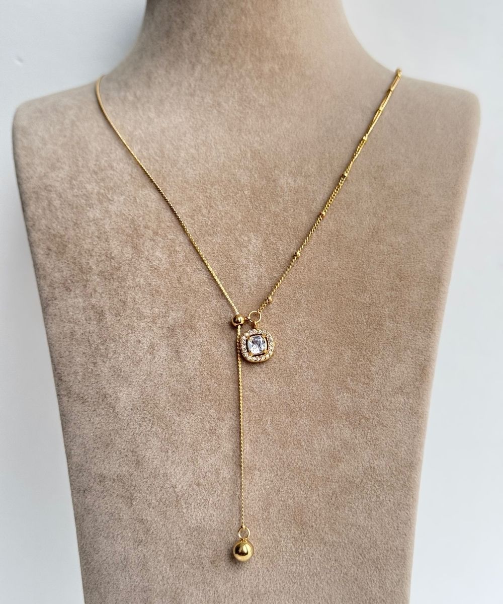 Çelik Taşlı 60Cm Asansör Kolye