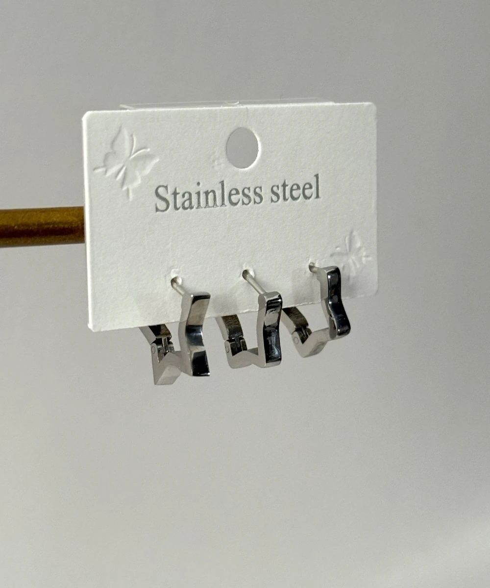 Çelik 3'Lü Yıldız Silver Küpe