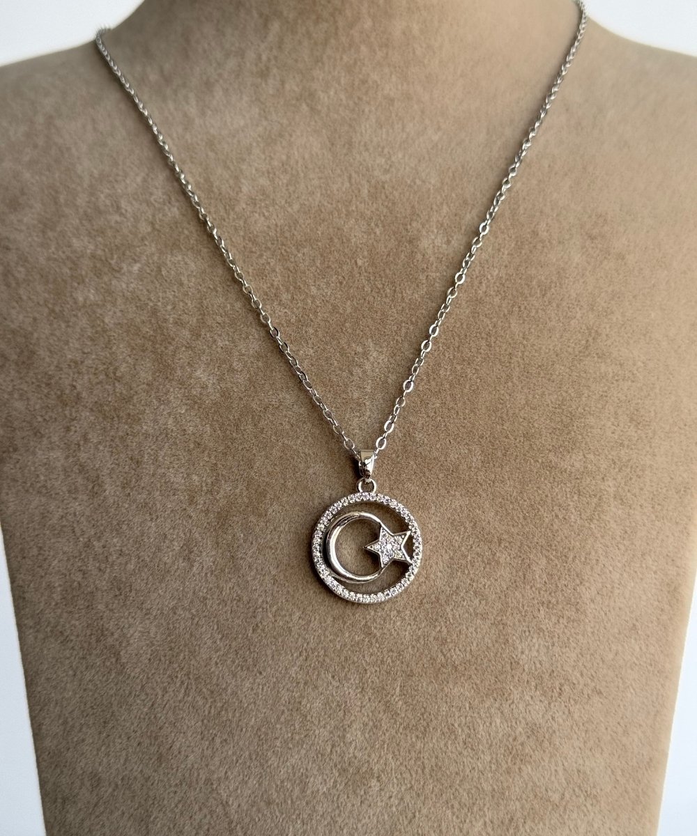 Çelik Ay Yıldızlı Kolye