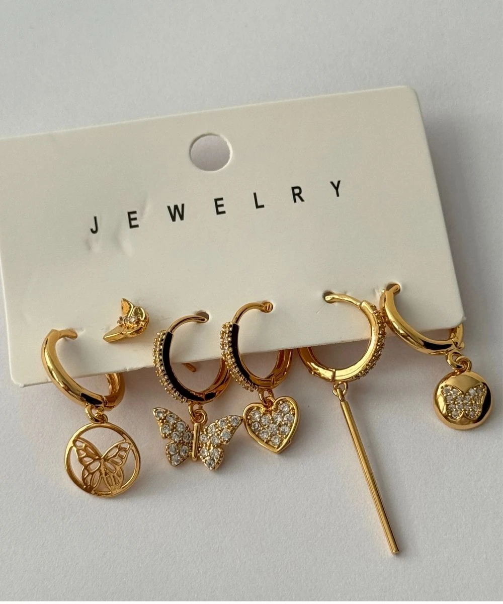 Bijuteri Kelebek Kalp 6'Lı Küpe