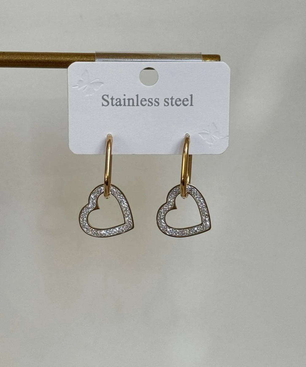 Çelik Taş Kalp Küpe