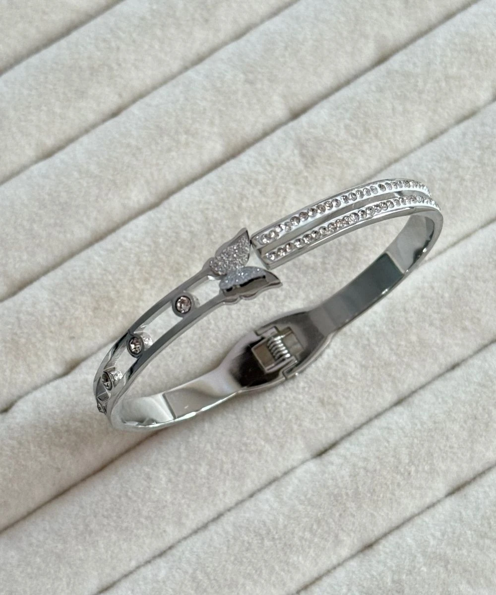 Çelik Taşlı 2'Li Şeritli Kelebek Silver Kelepçe