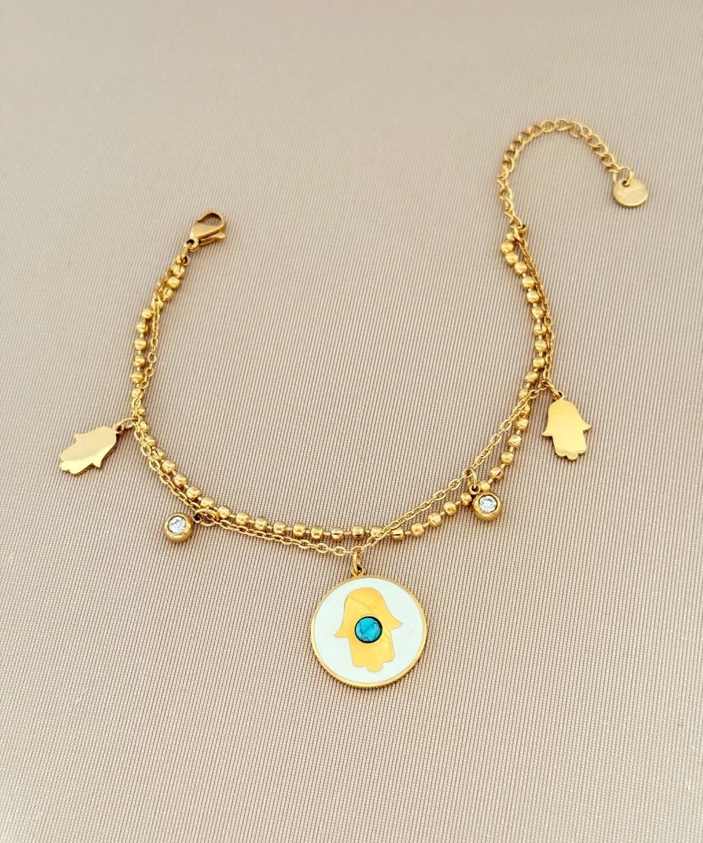 Çelik Mavi Taşlı Fatma Ana Eli Bileklik