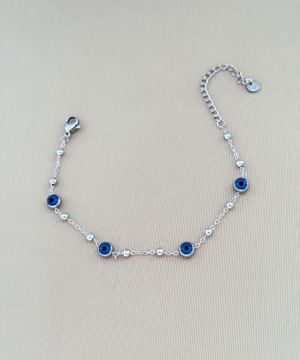 Çelik Dorikalı Mavi Nazarlık Silver Bileklik