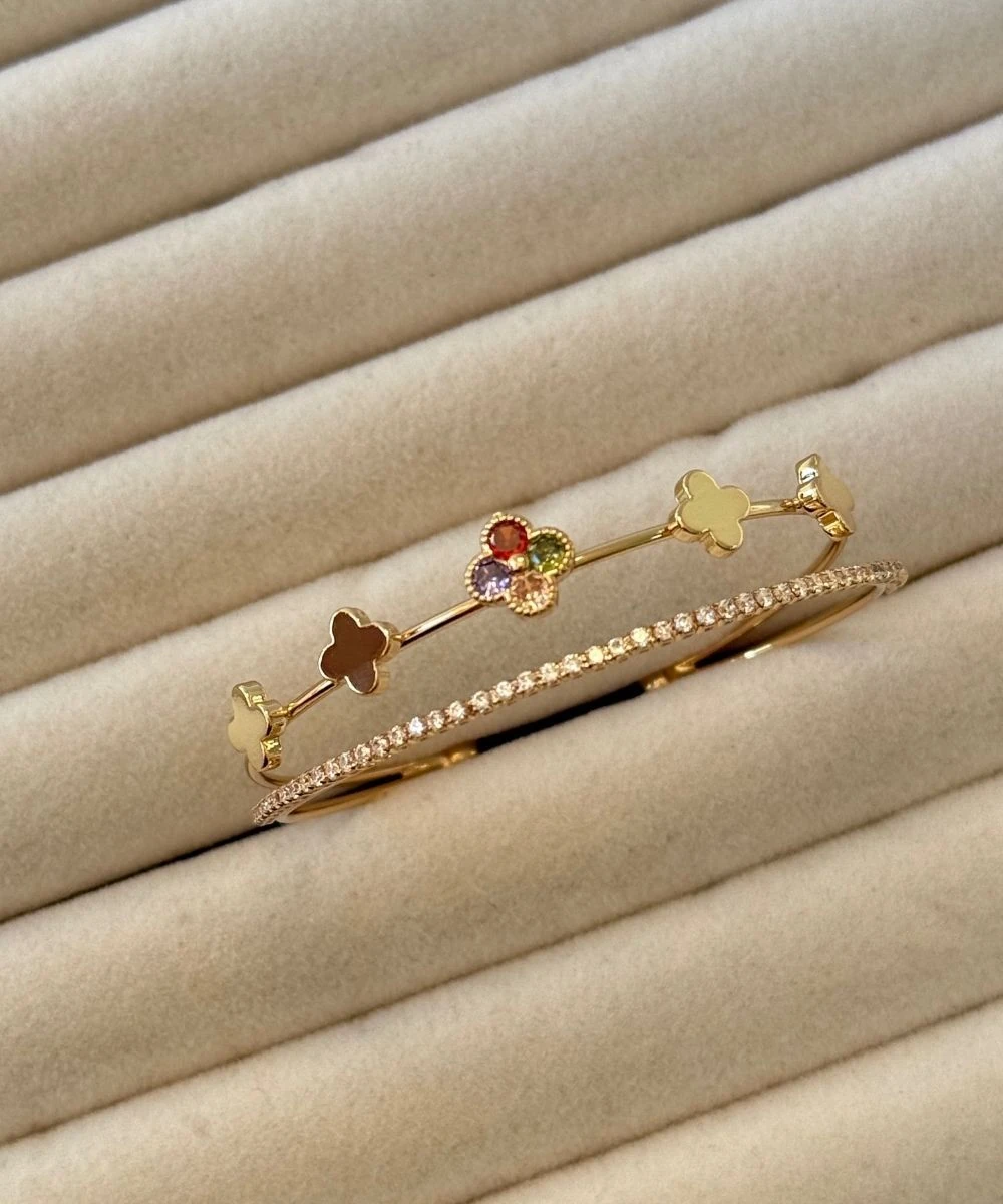 Luxury Renkli Taşlı Yonca Kelepçe