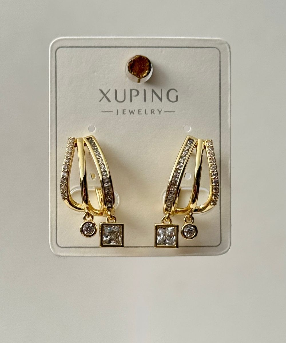 Xuping Kare Taşlı Çoklu Gold  Küpe