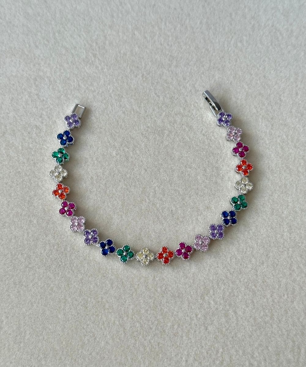 Vip Renkli Yonca Silver Bileklik