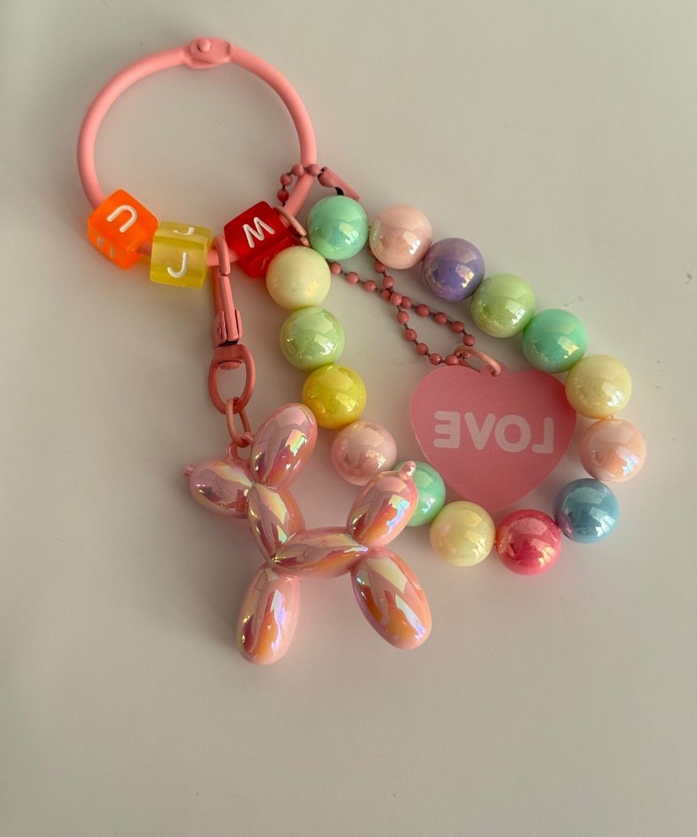 Aksesuar Pembe Köpek Renkli Taşlı Anahtarlık