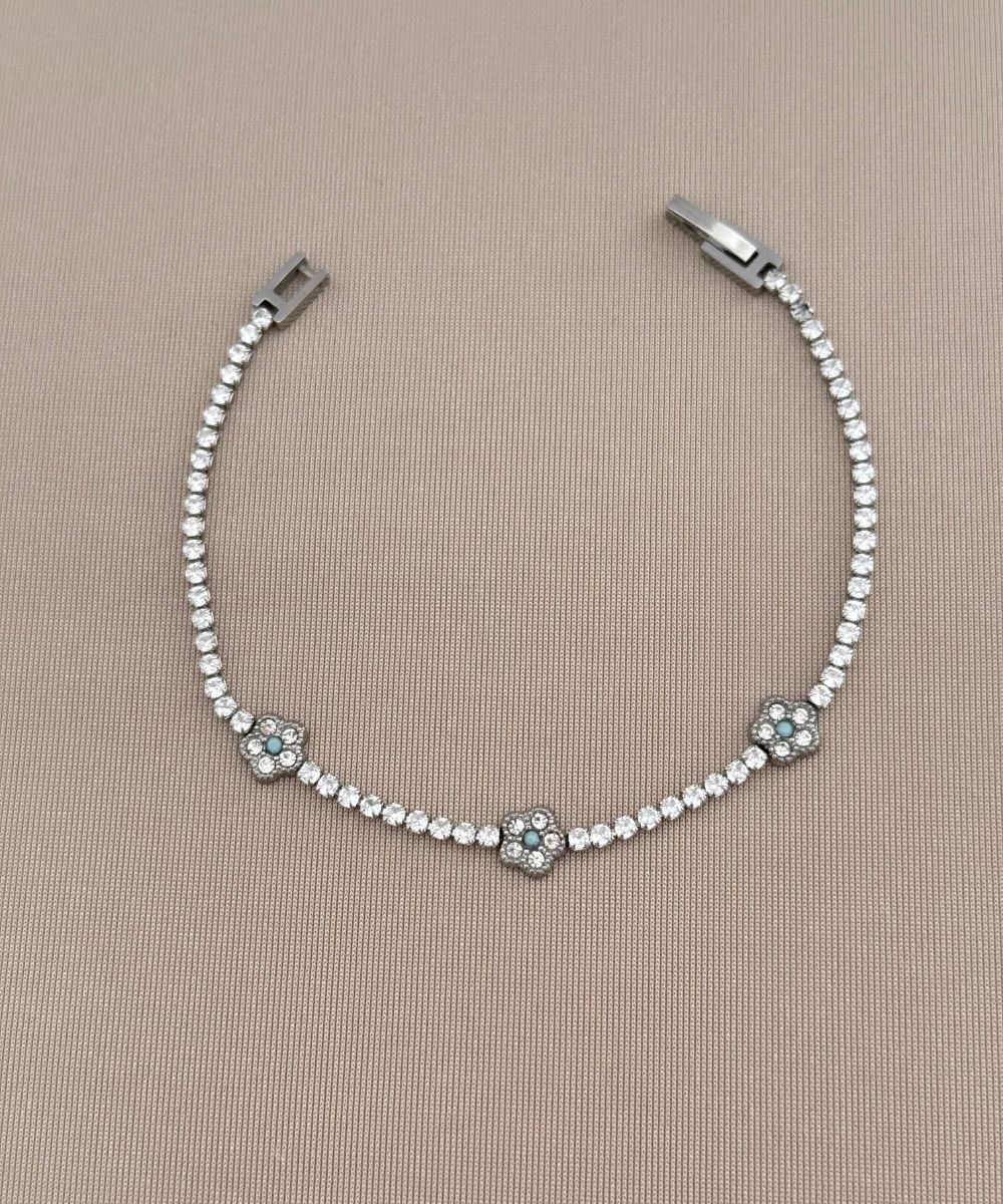 Çelik Yonca Taşlı Suyolu Bileklik