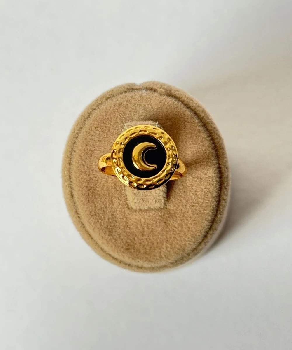 Çelik Siyah Hilal Ayarlamalı Yüzük