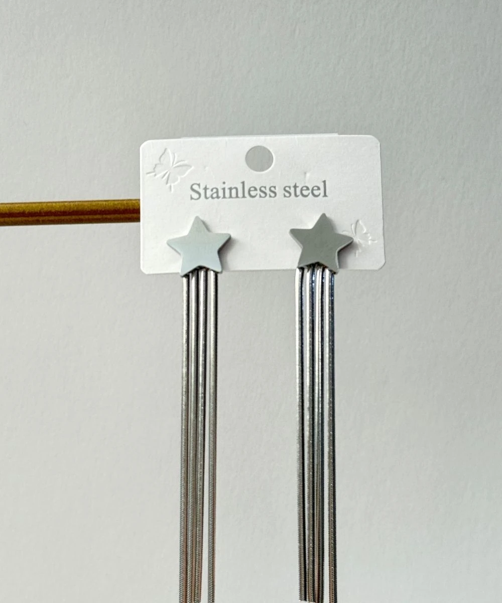 Çelik 2'Li Sallantılı Yıldız Silver Küpe