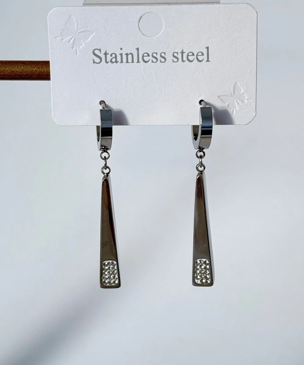 Çelik 2'Li Sallantılı Taşlı Sütun Küpe