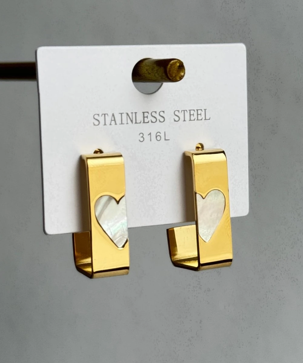 Çelik Sedefli Kalp Küpe