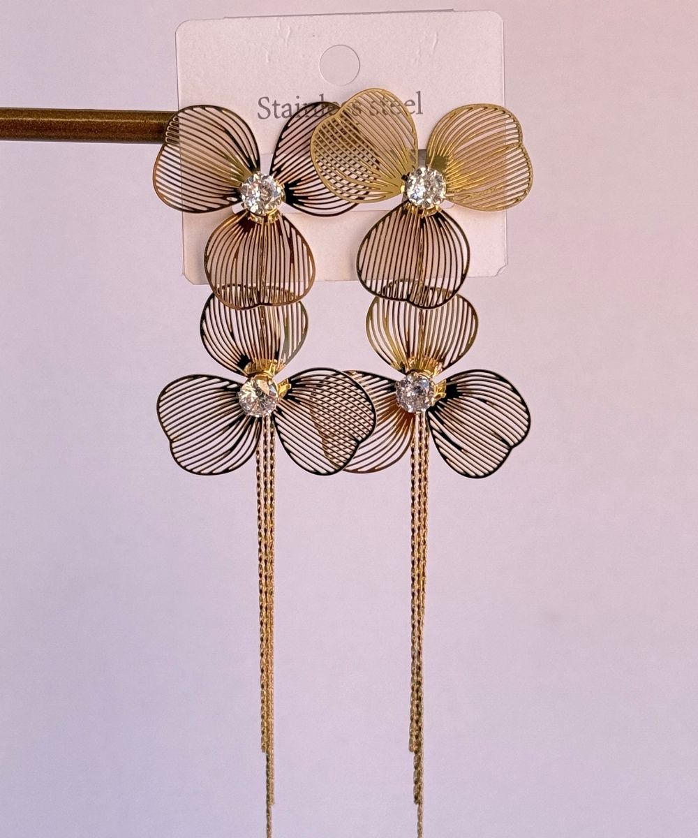 Çelik 2'Li Burgu Sallantılı Çiçek Küpe