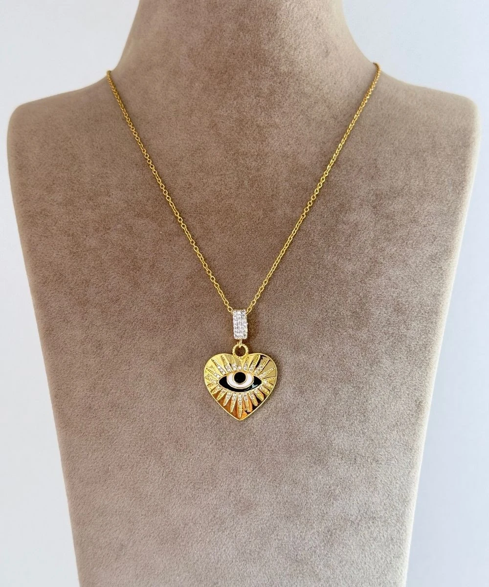 Çelik  Taşlı Antik Göz Kolye