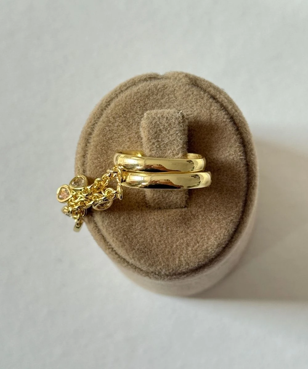 Xuping 2'Li Taşlı Zincir Bağlantılı Ayarlamalı Yüzük