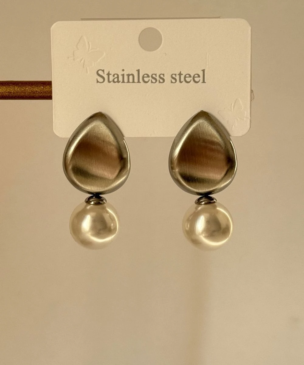 Çelik 2'Li İnci Sallantılı Damla Küpe