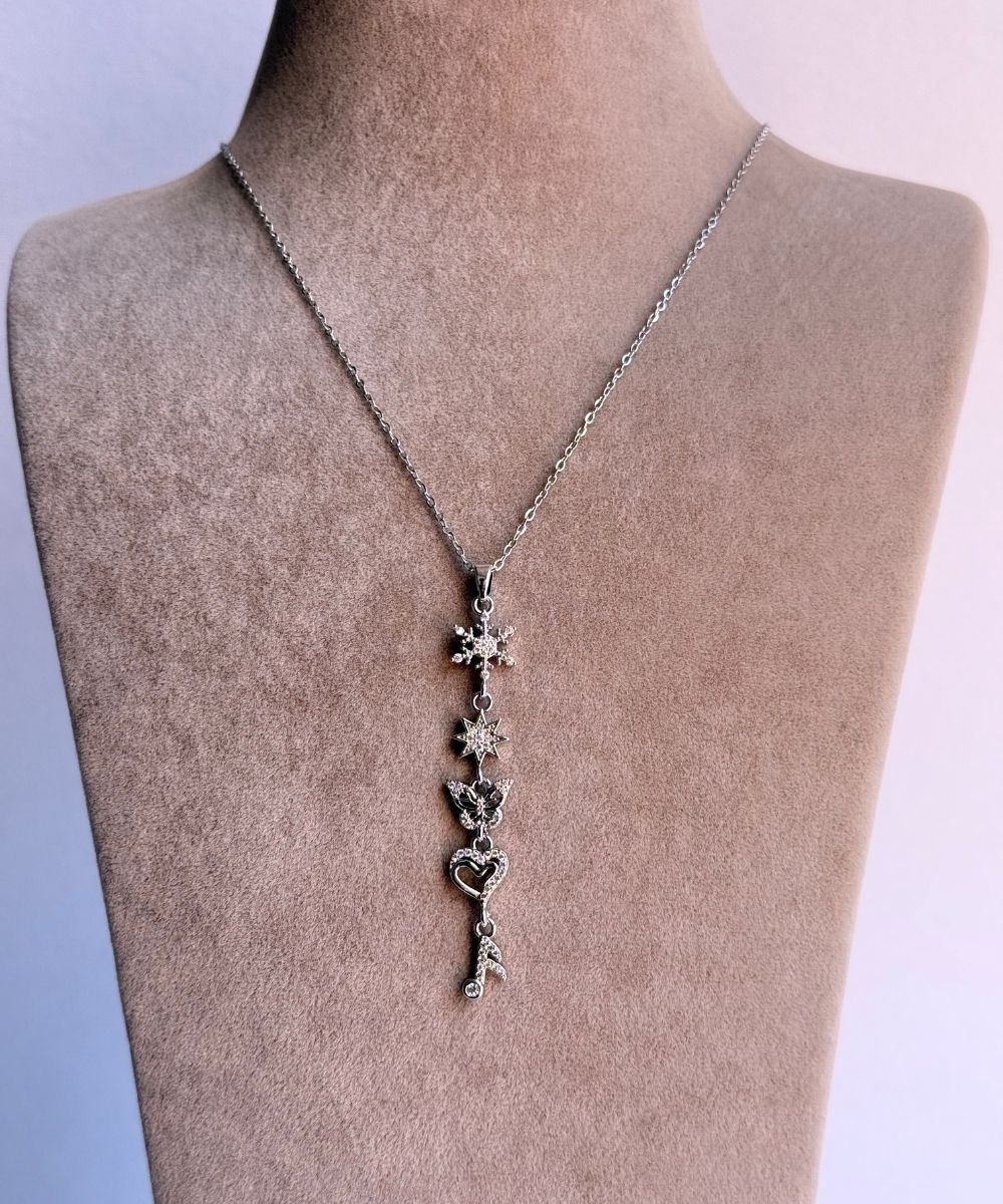 Çelik Kar Tanesi Kelebek Nota Y Silver  Kolye