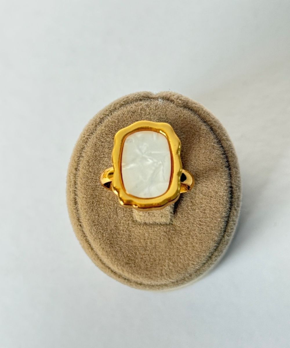 Çelik Dörtgen Sedef  Ayarlamalı Yüzük