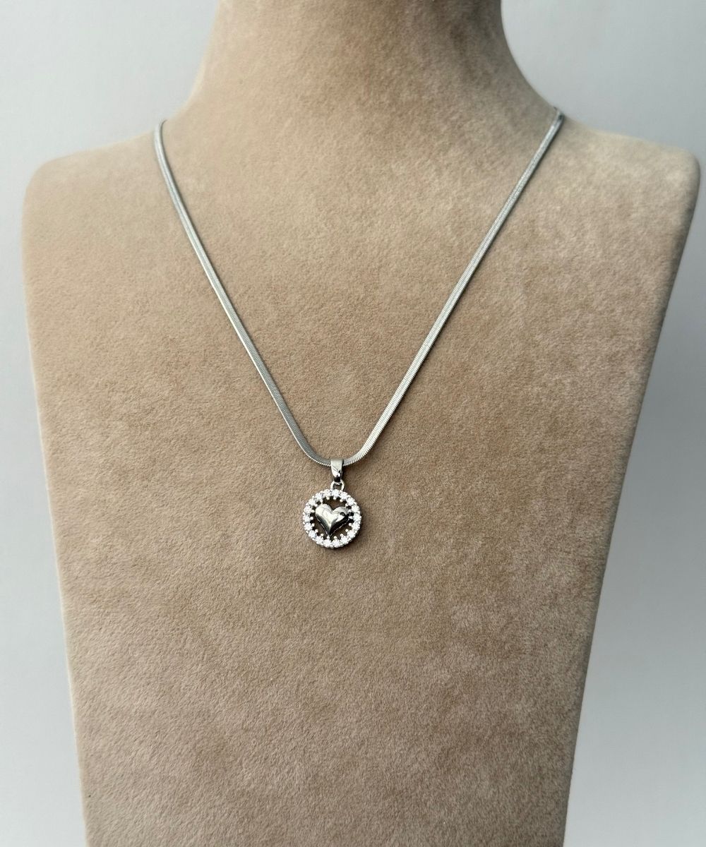 Çelik İtalyan Taşlı Minimal Kalp Kolye