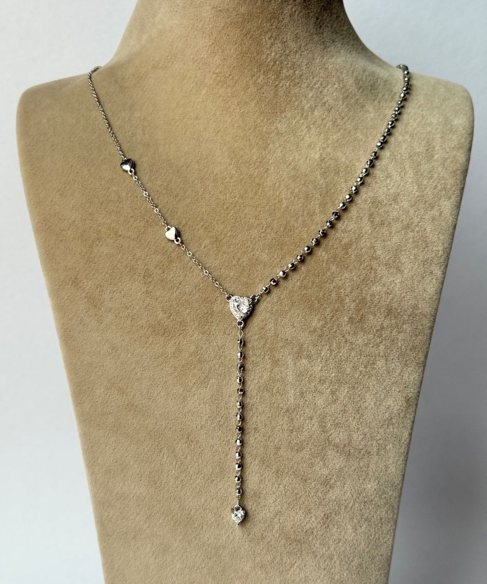 Vıp Beyaz Taşlı Kalp Y Kolye