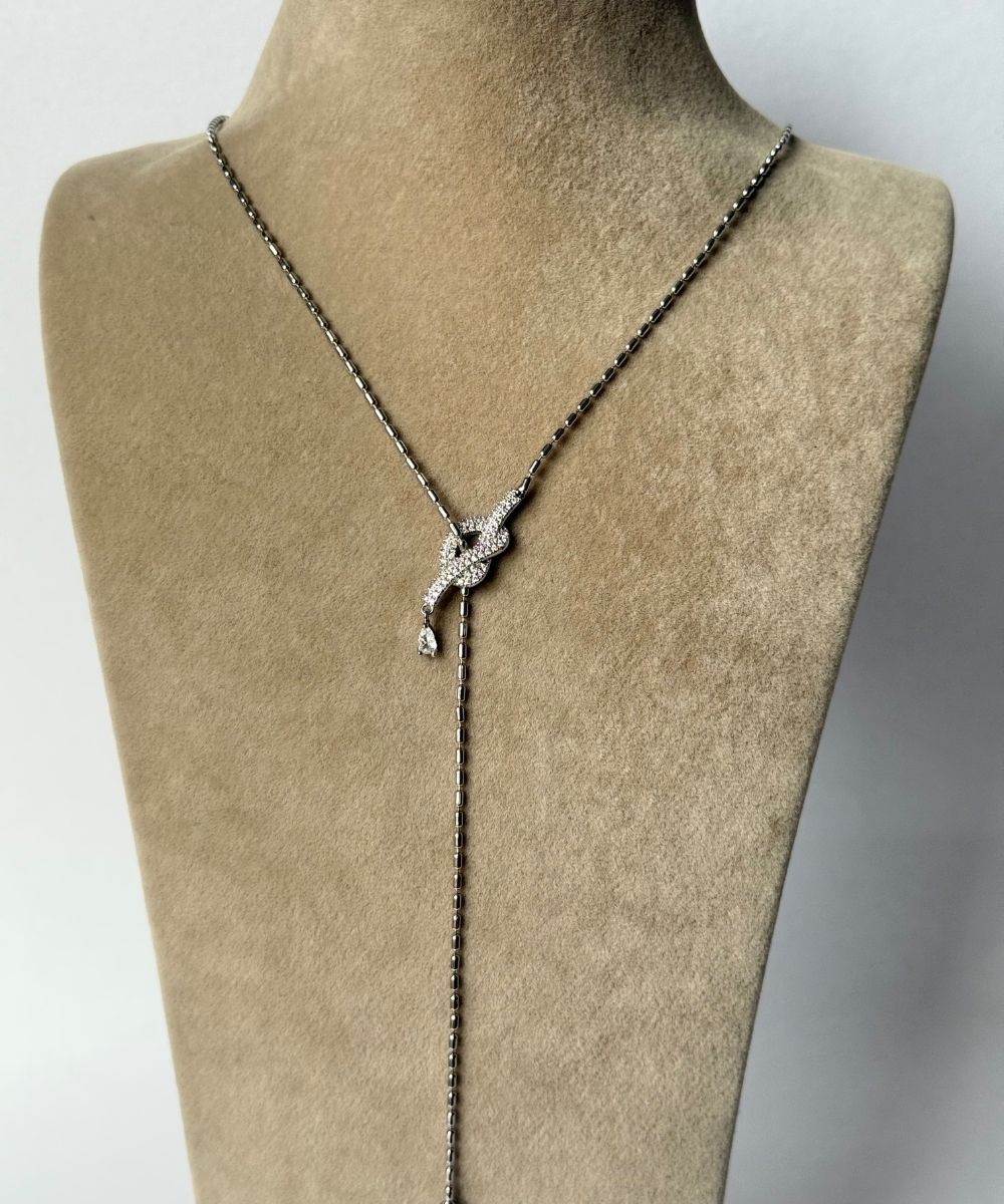 Vıp Taşlı Y Düğüm Silver Kolye