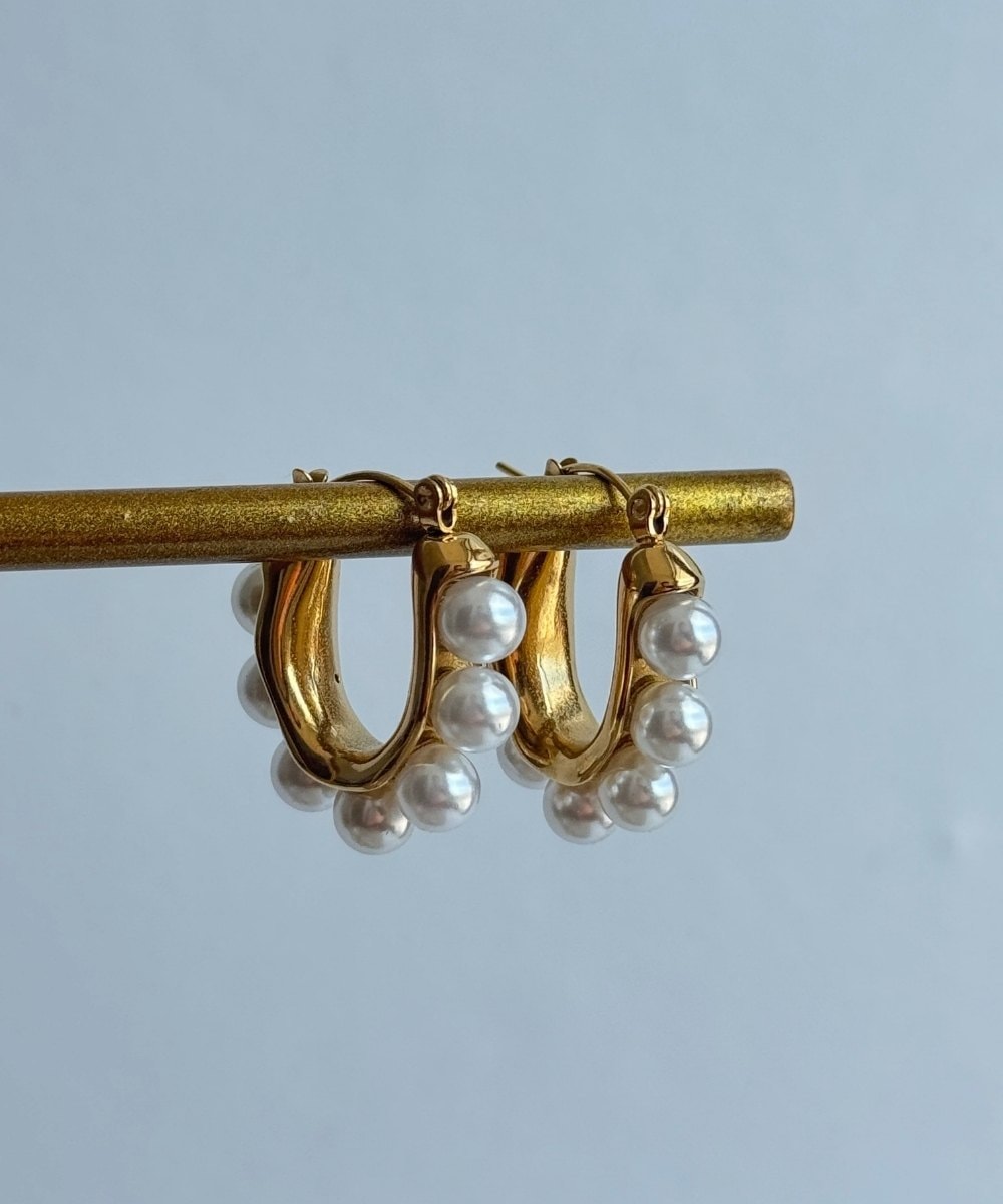 Çelik Elips İncili Küpe