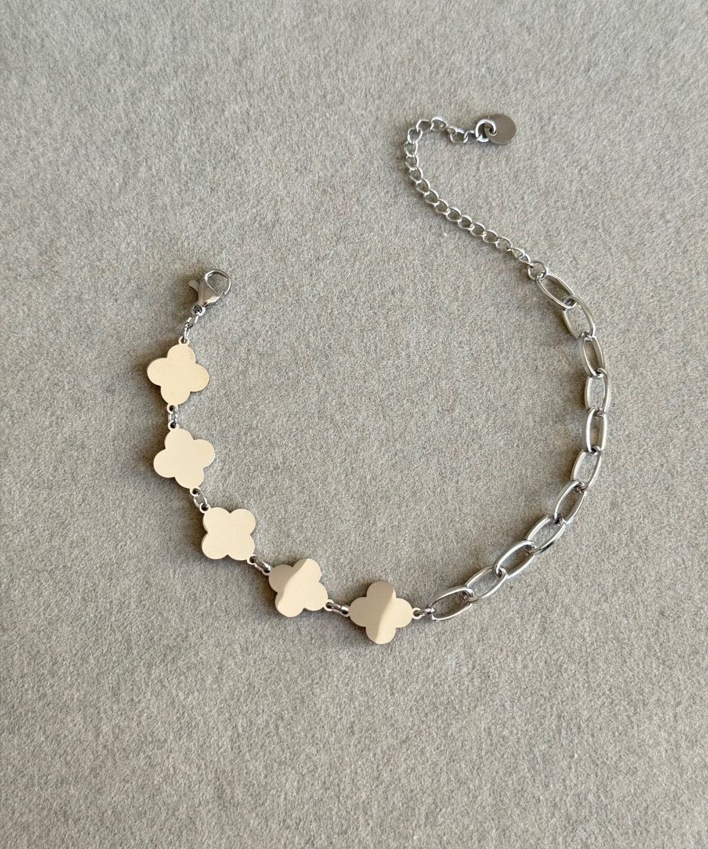 Çelik Yonca Zincir  Bileklik